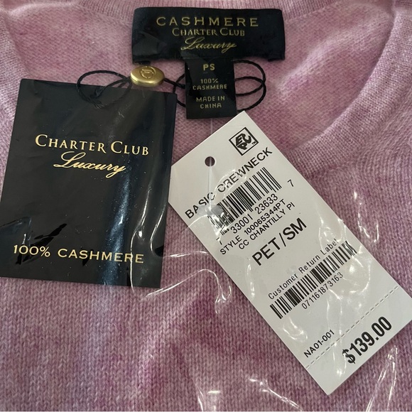 Charter Club Luxury Crew Sweater Cashmere Chantilly Pink Size Petite Small. New! - Picture 3 of 7